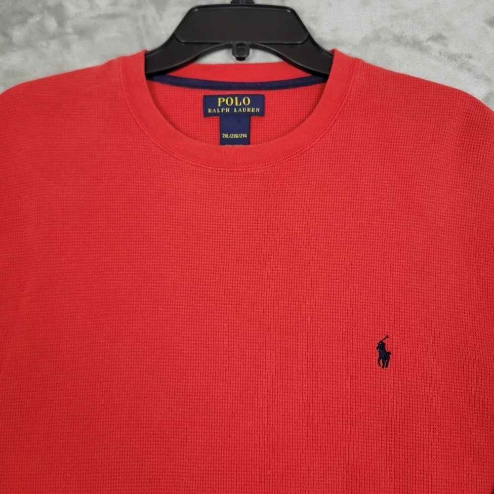 Polo Ralph Lauren Red‎ Long Sleeve Waffle Knit Pullover 2XL 100% Cotton Casual